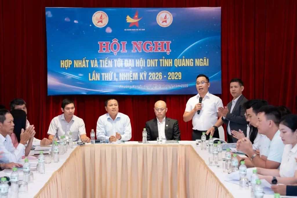 Đại diện Hội phát biểu tại Hội nghị hợp nhất doanh nhân trẻ tỉnh Quảng Ngãi tháng 9/2026.